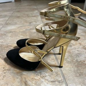 Black Suede/ Gold heels.